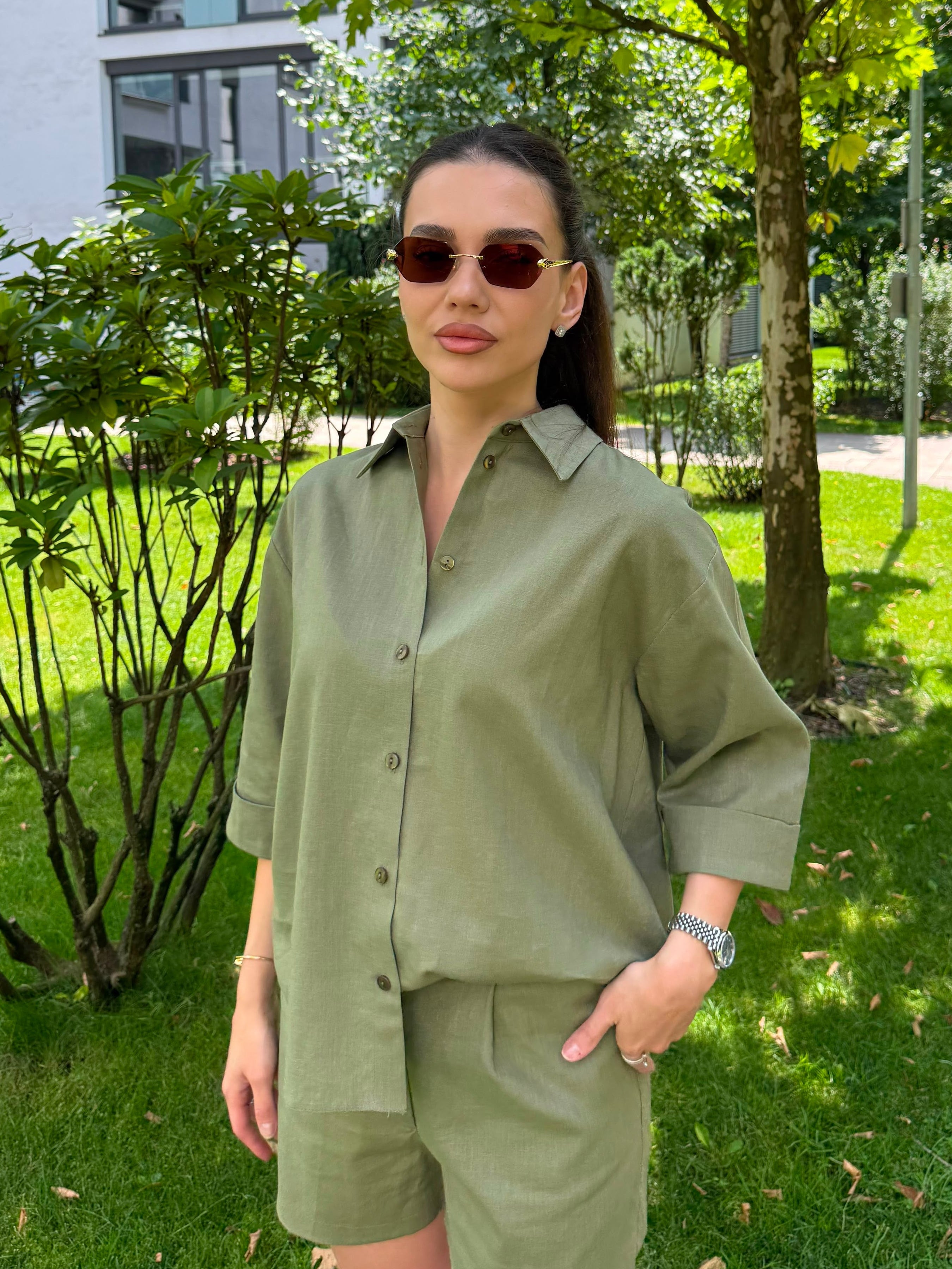 GREEN LINEN SHIRT