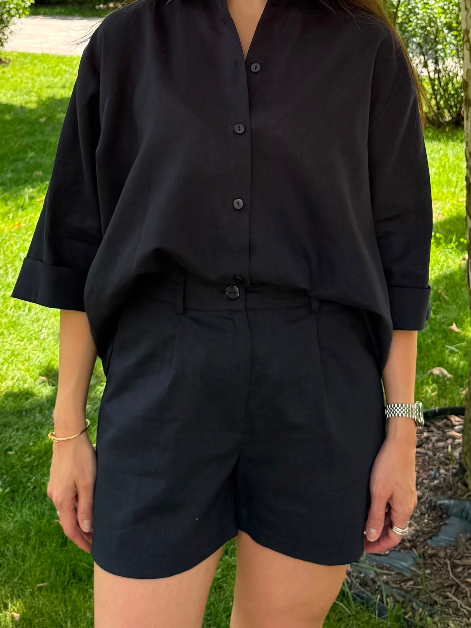 NAVY BLUE LINEN SHORTS