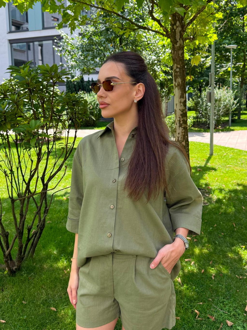 GREEN LINEN SHIRT